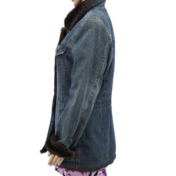 Marvin Richards Vintage Size Large Womens Denim Jacket With Faux Fur Lining - Picture 2 of 10